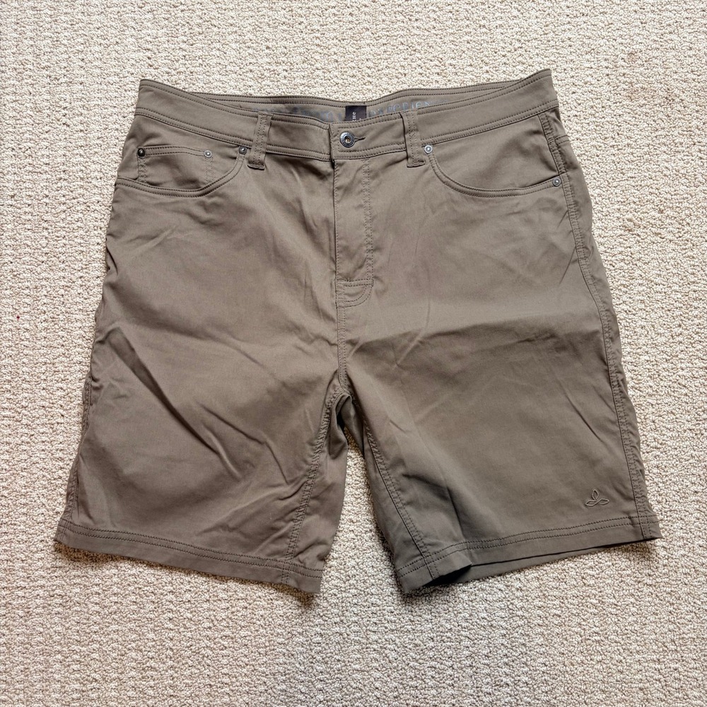 Prana Zion Mens Shorts 38W x 9L Brown Stretch Hiking Outdoor 5-Pocket Mud